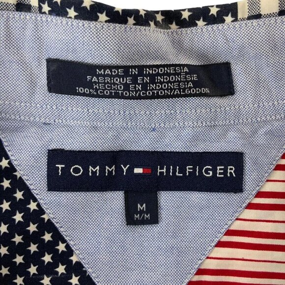 Tommy Hilfiger Mens Medium Button Down Shirt Mock Patchwork Patriotic 2001 - Picture 4 of 8